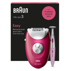 Epilator Braun Silk-épil 3 3-202, MicroGrip, Smart Light, 20 de pensete, 2 viteze, Trimmer, Fucsia imagine