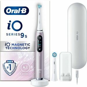 Periuta de dinti electrica Oral-B iO9, Tehnologie Magnetica, Micro-Vibratii, Inteligenta artificiala, Display led, Senzor de presiune Smart, Timer, 7 moduri, 1 capat, Suport rezerve, Incarcator magnetic, Trusa de calatorie cu incarcator, Rose Quartz imagine