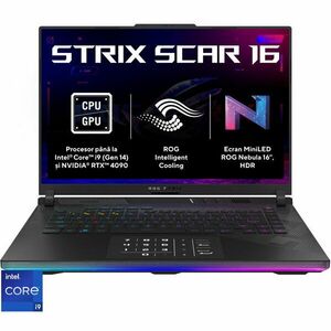 Laptop ASUS Gaming 16'' ROG Strix SCAR 16 G634JYR, QHD+ Mini LED 240Hz G-Sync, Procesor Intel® Core™ i9 14900HX (36M Cache, up to 5.80 GHz), 64GB DDR5, 2TB SSD, GeForce RTX 4090 16GB, Win 11 Pro, Off Black imagine