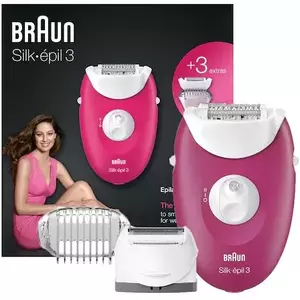 Epilator Braun Silk-épil 3 3-410, 20 pensete, 2 viteze, 2 viteze, cap de ras, capac de tuns, Roz imagine