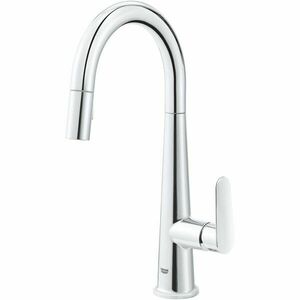 Baterie de bucatarie Grohe Veletto 30419000, 3/8'', tip C, pipa inalta, dux extractabil, 2 pulverizari, pivotanta, Crom imagine