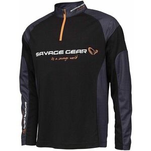 Savage Gear Tricou Tournament Gear Shirt 1/2 Zip Black Ink S imagine