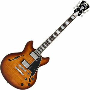 D'Angelico Premier Mini DC Dark Iced Tea Burst Chitară semi-acustică imagine