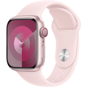 Apple Watch 9, GPS, Carcasa Pink Aluminium 41mm, Light Pink Sport Band - M/L imagine