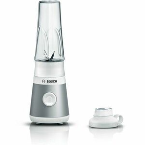 Blender de masa Bosch VitaPower Serie 2 MMB2111T, 450 W, Sticlă ToGo din Tritan, 0.65 L, Cuțit ProEdge, 1 viteza, Argintiu/alb imagine