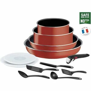 Set de 12 piese Tefal Ingenio Easy Cook & Clean, invelis antiaderent Titanium, indicator temperatura Thermo-Signal, maner detasabil, rosu imagine