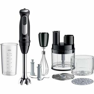 Mixer vertical Braun MQ55755M, 1000 W, 25 trepte viteza, Functie Turbo, Tocator SizeControl 500 ml, Procesor alimente 500 ml, Pahar gradat 600 ml, Tel, Negru/Inox imagine