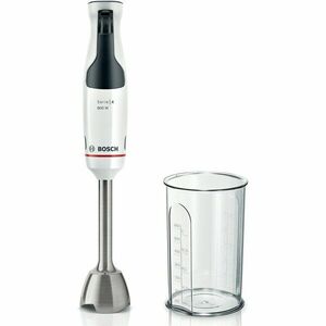 Mixer vertical Bosch ErgoMaster MSM4W410, 800 W, cutit 4 lame si functie antisplash, cuplaj ceramic, picior mixare inoxidabil, pahar de masurare, Alb/ antracit imagine