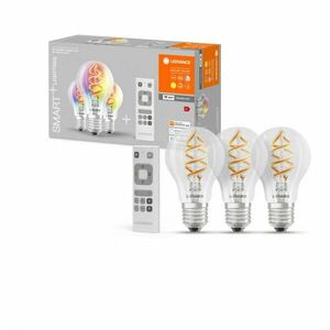 Pachet 3 Becuri LED RGB inteligente Ledvance SMART+ WiFi Filament Multicolour A, E27, 4.5W (30W) imagine