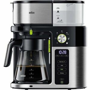 Cafetiera Braun MultiServe KF9050BK, 1750W, Carafa din sticla, 10 cesti, 7 moduri de preparare, Ecran tactil, Timer, Sistem anti-picurare, Oprire automata, Inox/Negru imagine