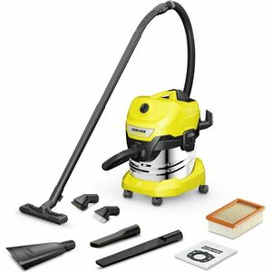 Aspirator umed-uscat Karcher WD 4 S V-20/6/22 Car, 1.628-259.0, Aspirare umeda si uscata, rezervor de 20 L din otel inoxidabil, furtun de 2.2 m , 1000 w, duza auto, Galben/Negru/Metal imagine