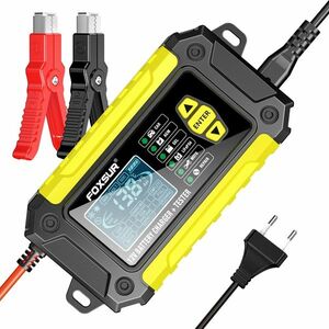 Incarcator și Tester Baterie FOXSUR FTC-1206 2-in-1, 12V/6A – Redresor Inteligent pentru Baterii Auto si Moto cu Functii Desulfatare, Reparare prin Impulsuri, Galben/Negru imagine