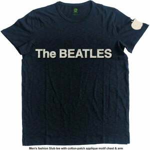 The Beatles Tricou Logo & Apple App Slub Unisex Albastru Navy L imagine