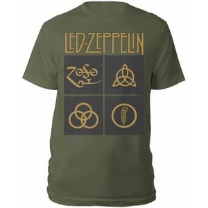 Led Zeppelin Tricou Gold Symbols in Black Square Unisex Verde L imagine