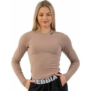 Nebbia Organic Cotton Ribbed Long Sleeve Top Brown M Tricouri de fitness imagine