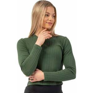 Nebbia Organic Cotton Ribbed Long Sleeve Top Verde Închis XS Tricouri de fitness imagine