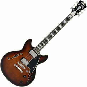 D'Angelico Premier Mini DC Brown Burst Chitară semi-acustică imagine