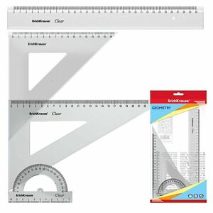 Set geometrie Erich Krause, echipat cu 4 piese, rigla 30 cm, echer 16 si 22 cm, raportor 10 cm imagine