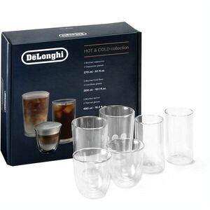 Set 6 pahare mix De’Longhi Hot & Cold Collection DLSC326, 2x270ml, 2x300ml, 2x480ml, sticla termorezistenta, transparente, perete dublu imagine