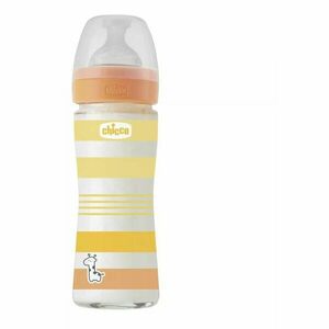 Biberon din sticla Chicco Wellbeing, 240ml, tetina silicon, flux lent, unisex, 0luni+ imagine