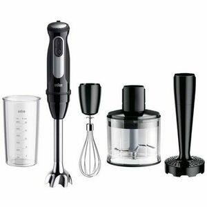 Mixer vertical Braun MQ55307M, 1000 W, 25 trepte viteza, Functie Turbo, Tocator 500 ml, Accesoriu piure, Pahar gradat 600 ml, Tel, Negru/Inox imagine