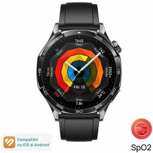 Smartwatch Huawei Watch GT 5, 46MM, Deep Tarnish Stainless Steel Case, Black Fluoroelastomer Strap imagine