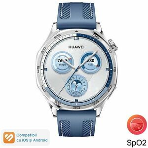 Smartwatch Huawei Watch GT 5, 46MM, Tarnish Stainless Steel Case, Blue Woven Strap imagine