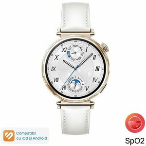 Smartwatch Huawei Watch GT 5, 41MM, Pale Gold Stainless Steel Case, White Composite Leather Strap imagine