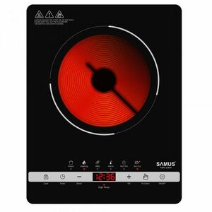 Plita Electrica Vitroceramica Samus PSVFE-11BG4, Infrarosu, Portabila, 2000 W, Control Tactil, 10 Trepte putere, Presetari multifunctionale: Steam, Heating, BBQ, Warm, Hot Pot, Stir-Fry, Negru Mat imagine