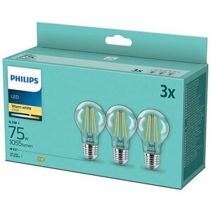 Pachet 3 becuri LED filament, A60, E27, 8.5W (75W), 1055 lm, lumina alba calda (2700K) imagine