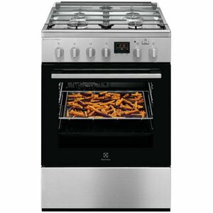 Aragaz Electrolux LKK660220X, Mixt, 4 arzatoare , Siguranta plita, Aprindere integrata, Cuptor electric, Plus Steam, AirFry, Timer, Grill electric, Clasa A, 60 cm, Inox imagine