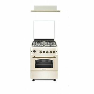 Pachet Aragaz rustic 4 arzatoare gaz, Cuptor pe gaz, 60x60cm, Studio Casa SIENNA, FE60/60G, Rotisor, Grill gaz, Ventilatie Turbo + Hota incorporabila telescopica Lean Retro imagine