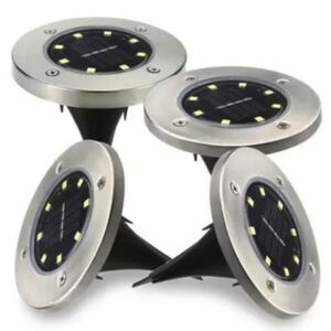 Set 4 Lampi Solare METALICE Argintii Disk Lights pentru gradina AX imagine