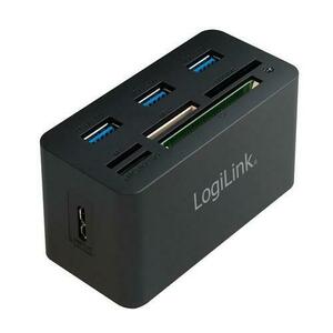 HUB USB LOGILINK CR0042, USB 3.0 x 3, slot SD, MicroSD, M2, MS Duo/Pro, CF, conectare prin USB 3.0 (Negru) imagine