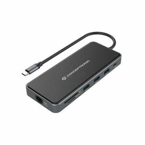 Docking station Conceptronic DONN15G, HDMI x 2, VGA x 1, USB-C PD x 1, USB-C Data x 1, USB 3.0 x 2, USB 2.0 x 1, SD x 1, MicroSD/TF x 1, Gigabit LAN x 1, Audio x 1 (Negru) imagine