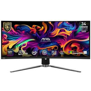 Monitor Gaming QD-OLED MSI 34inch MAG 341CQP QD-OLED, UWQHD (3440 x 1440), HDMI, DisplayPort, Ecran curbat, 175 Hz, 0.03 ms (Negru) imagine