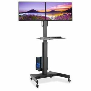 Stand TV mobil pe roti pentru 2 televizoare, 13-32inch, reglabil, suport PC, raft tastatura, TECHLY ICA-TR42 (Negru) imagine