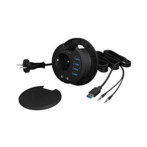 Hub USB IcyBox IB-HUB1430, 4 Porturi USB 3.0, Priza Schuko, Audio In/Out (Negru) imagine