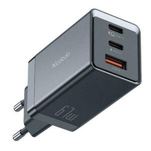 Incarcator Retea Mcdodo CH-1544 GaN5 Mini Pro Fast Charger, 67W, 2x USB Type-C si 1x USB-A, cablu Type-C la Lightning, 1.2m (Negru) imagine