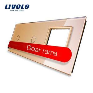 Panou 2 intrerupatoare simple cu touch si priza Livolo din sticla (Auriu) imagine