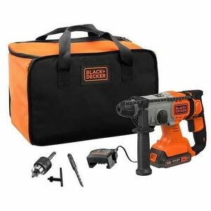 Ciocan rotopercutor Black & Decker BCD900D1S-QW, SDS Plus, 1800 rpm, Cu acumulator 18 V 2.0 Ah si trusa (Negru/Portocaliu) imagine