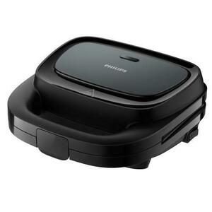 Sandwich-maker Philips HD2330/90 seria 3000, 750 W, Plite neaderente si versatile pentru sandwich-uri, panini si altele, Leduri indicatoare, Sistem de blocare rapida, Comutator pornit/oprit (Negru) imagine