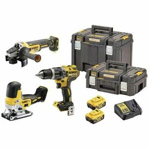 Set 3 scule electrice DeWalt DCK329P2T-QW, Masina gaurit si insurubat DeWalt DCD796, Polizor Dewalt DCG405, Fierastrau electric DeWalt DCS335N, + 2x Acumulatori 18V 5.0 Ah, Incarcator, 2x Cutii transport TSTAK imagine