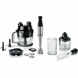 Blender de mana Bosch MSM6M8X1, 1200 W, tija de inox, mecanism click, cuplaj ceramic, buton ergonomic pt selectarea vitezelor (Negru/Argintiu) imagine