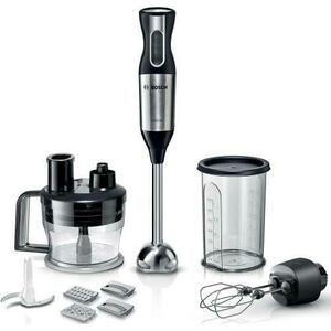 Blender de mana Bosch MS6CM6197, 1000W, 4 lame din otel inoxidabil QuattroBlade, Antisplash, Soft Touch (Inox/Negru) imagine