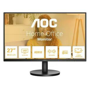 Monitor IPS LED AOC 27inch U27B3A, UHD (3840 x 2160), HDMI, DisplayPort, Boxe (Negru) imagine