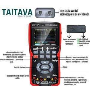 Osciloscop Multimetru digital inteligent, Portabil, Reincarcabil, Baterie Li-Ion, Type-C, CAT 2, 0.01Hz-999.9kHz, 2.8-Inch Ecran TFT Color, TAITAVA ZT-702S (Rosu) imagine