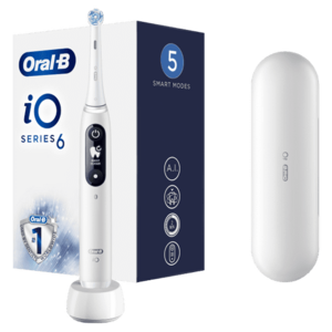 Periuta de dinti electrica Oral-B iO6 cu Tehnologie Magnetica si Micro-Vibratii, Inteligenta artificiala, Display led interactiv, Senzor de presiune Smart, Timer vizibil, 5 moduri, 1 capat, Trusa de calatorie, Alb imagine