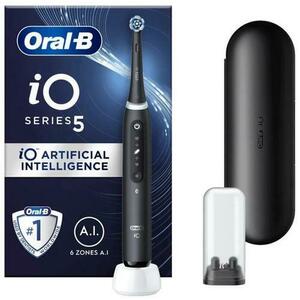 Periuta de dinti electrica Oral-B iO5 cu Tehnologie Magnetica si Micro-Vibratii, Inteligenta artificiala, Display conversational, Senzor de presiune Smart, 5 moduri, 1 capat, Trusa de calatorie (Negru) imagine