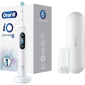 Periuta de dinti electrica Oral-B iO8 cu Tehnologie Magnetica si Micro-Vibratii, Inteligenta artificiala, Display led interactiv, Senzor de presiune Smart, Timer vizibil, 6 moduri, 1 capat, Suport rezerve, Incarcator magnetic, Trusa de calatorie, Alb imagine